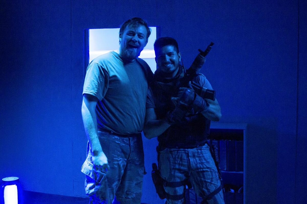 David and actor laughing